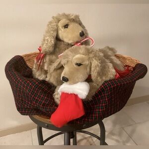 Vintage Santa’s Best Christmas animated puppies in basket